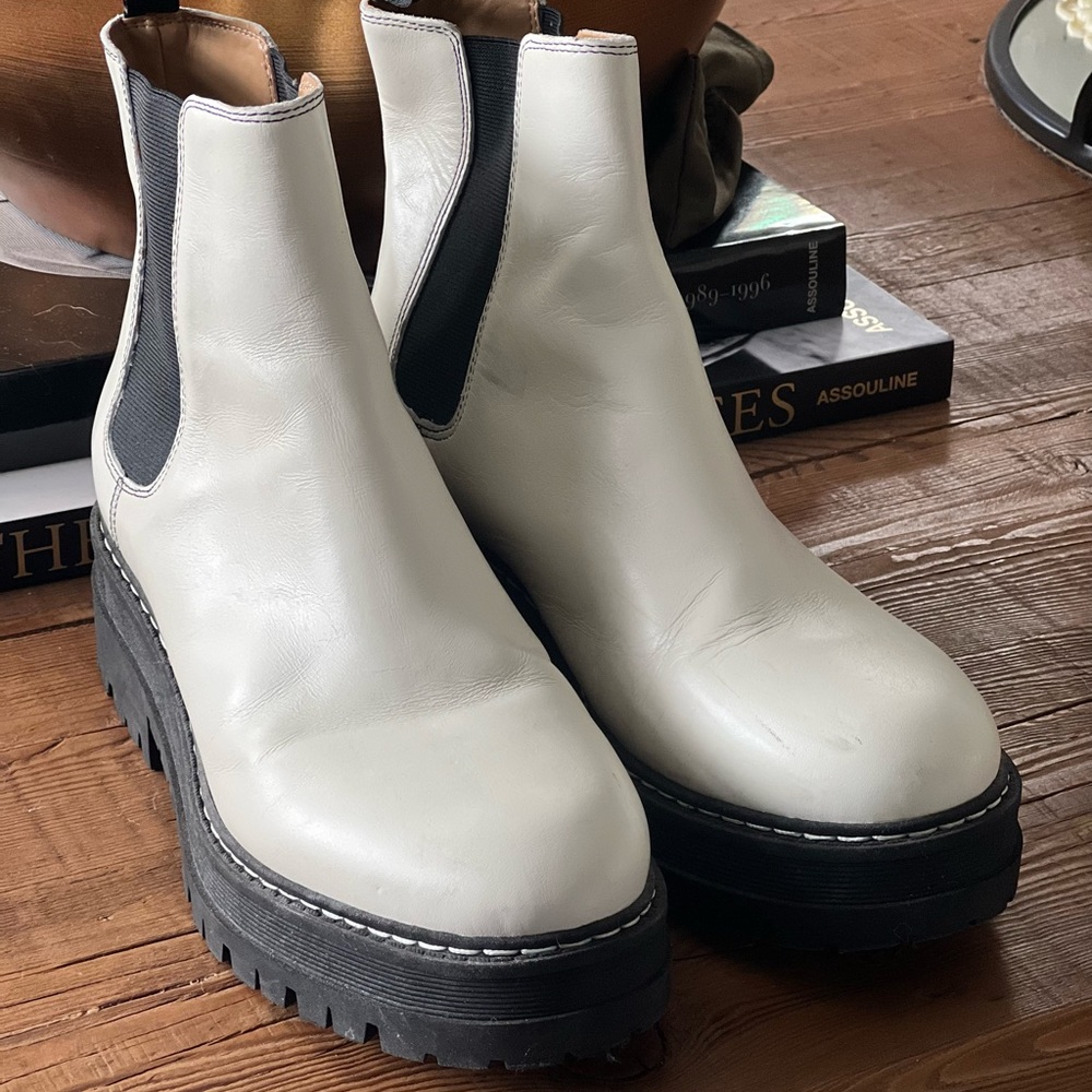 Marc Fisher Slip on boots, Cream and Black size 11